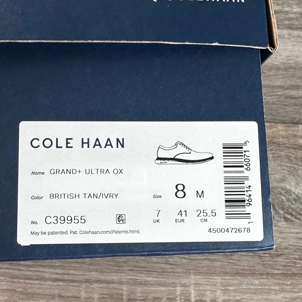 Cole Haan Grand+ Ultra Oxford Dress Shoes Mens 8 British Tan Leather NEW